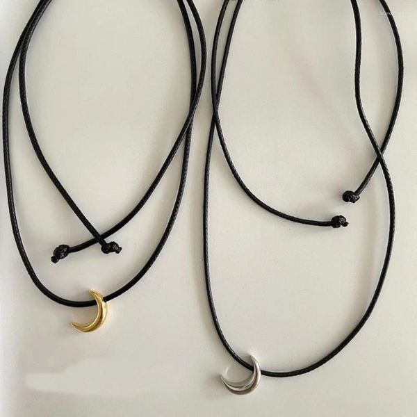 YOUNGX – collier ras du cou coréen East Gate REINA, corde en cuir tissé, lune en métal, tendance pour femmes, chaîne de clavicule noire pour bijoux