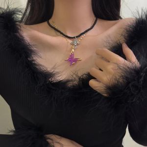 Choker Youngx Y2k Vintage Purple Crystal Crystal Prenant Collier Tie Colliers de perles noires Punk Cross Black pour femmes bijoux