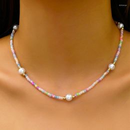 Tour de cou YWZIXLN bohème Vintage couleur claire perles faites à la main chaîne de perles colliers de mode bijoux pour femmes accessoires élégants N0395