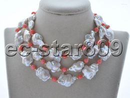 Choker Z10756 18 "-50" 18 mm Wit PLUM-Blossom Barokke Pearl Pink Coral Necklace