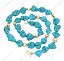 Choker Z13035 Big 33 '' 26 mm Baroque Blue Rough Turquoise Gold White Pearl Collier