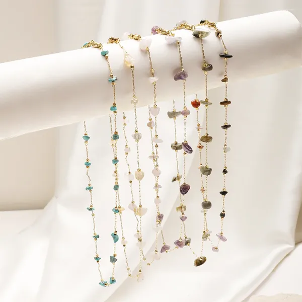 ZMZY – collier ras du cou en pierre naturelle, Agate multicolore, couleur or, petite chaîne de perles de cristal de guérison, bijoux féminins à la mode