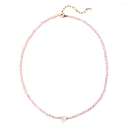 ZMZY – collier ras du cou Unique de Style coréen pour filles, coquille rose, petites perles, chaîne avec pendentif en forme de cœur naturel, bijoux