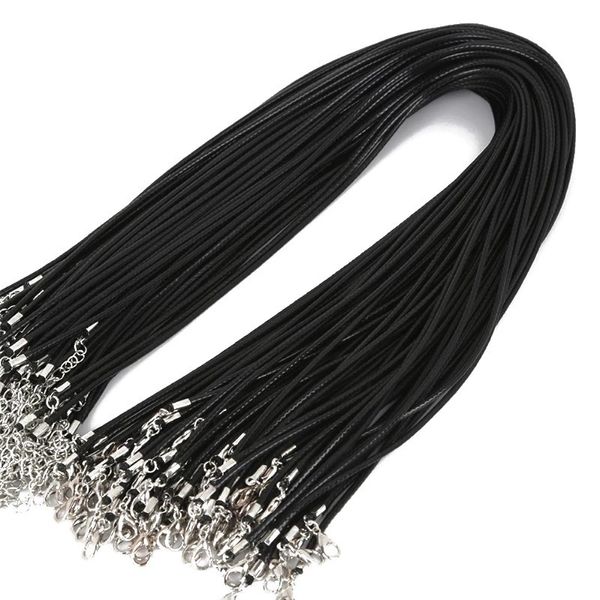 Gargantillas 100 unids / lote a granel 1-2 mm Cera negra Cuero Serpiente Collares Cordón Cuerda Cuerda Extensor Cadena para joyería Fabricación al por mayor 230403