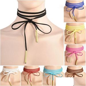 Chokers 11 Colores Minimalistas Veet Capas largas Tople de corbata Long Tell Colleto ajustable para mujeres Accesorios de joyería de moda DH4OP
