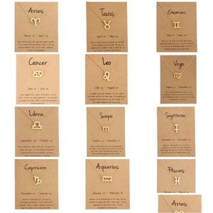 Chokers 12 Zodiac Ketting Met Kaart Sterrenbeeld Teken Vergulde Leeuw/Ram/Maagd Hanger Ketting Choker Voor Vrouwen Drop Levering Jood Dh63E