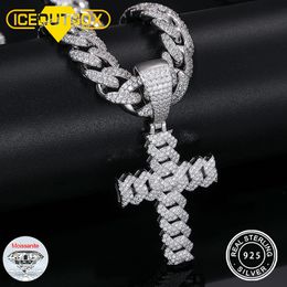 Sautoirs 12mm chaîne cubaine hommes femmes hip hop croix pendentif collier d vvs glacé bling 925 colliers en argent sterling bijoux 230921