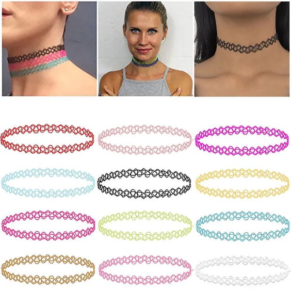 Sautoirs 12pcs Vintage cou tatouage tour de cou élastique femmes collier punk stretch bijoux filles colliers 231016