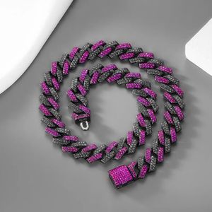 Sautoirs 14mm multicolore violet glace sur cristal croix chaîne cubaine collier pendentif pour hommes strass bijoux de saut 231205