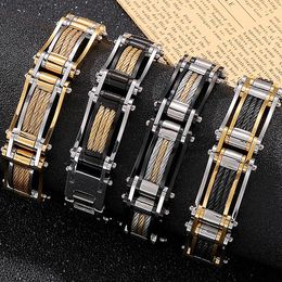 Sautoirs 15mm Twist Chaîne Bracelet Homme 18K Plaqué Or Bracelets Pour Hommes Sur La Main En Acier Inoxydable Lourd Mannen Brassard Bijoux Accessoires