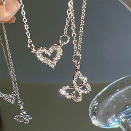 Chokers 17KM Mode Vlinder Hart Zirkoon Ketting voor Vrouwen Meisjes Zilver Kleur Glanzende Liefde Sleutelbeen Ketting Kettingen Trend Sieraden 231025