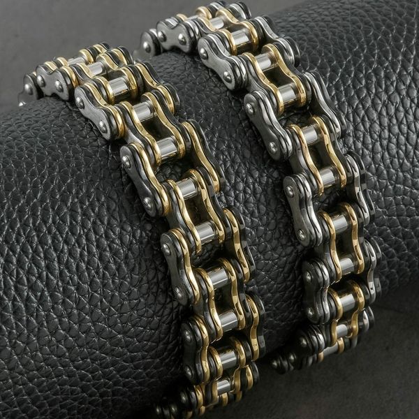 Gargantillas Pulsera de hombre de cadena de motocicleta de 17 mm en pulseras de mano de acero inoxidable para hombres para los mejores amigos Bikers Joyería Rock and Roll