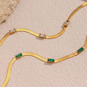 Chokers 18K Gold vergulde glanzende vierkante kubieke zirkonia Herringbandketting Ketting Ketting Groen Clear Zirkon Stone Short