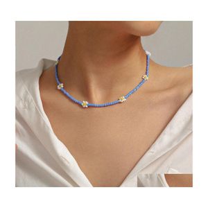 Colliers 2021 Corée Belle Daisy Fleurs Colorf Perlé Charme Déclaration Courte Collier Ras Du Cou Pour Les Femmes Vacances Mode Bijoux Drop OT2Kc