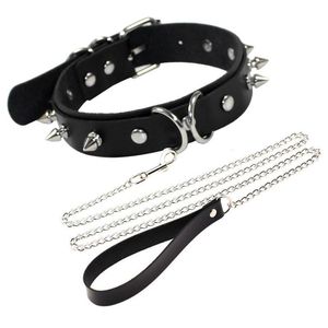 Sautoirs 2022 gothique Punk pointe Rivet Sexy collier chaîne cou Alternative métal PU cuir collier Traction corde Bondage