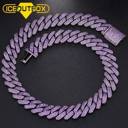 Sautoirs 20mm Lourd 3 Rangées Cristal Noir Miami Chaîne Cubaine Boîte Fermoir Lien Violet Cubique Zircone Collier Ras Du Cou Hip Hop Hommes Bijoux 221119