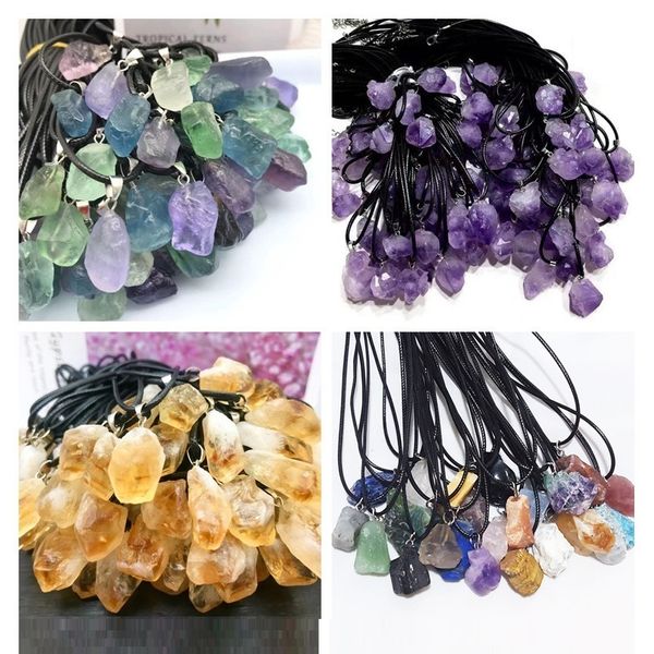 Sautoirs 20pcs Naturel Irrégulier Minerai Brut Fluorite Cristal Pendentif Collier Énergie Pierre Guérison Améthystes Méditation Yoga Cadeau En Gros 230518