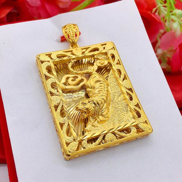 Sautoirs 24K Jaune Or Couleur Pendentif Tigre Pour Hommes Atmosphérique Plaqué Collier Chaîne Pendentifs pour Hommes Père Bijoux Cadeaux 231129