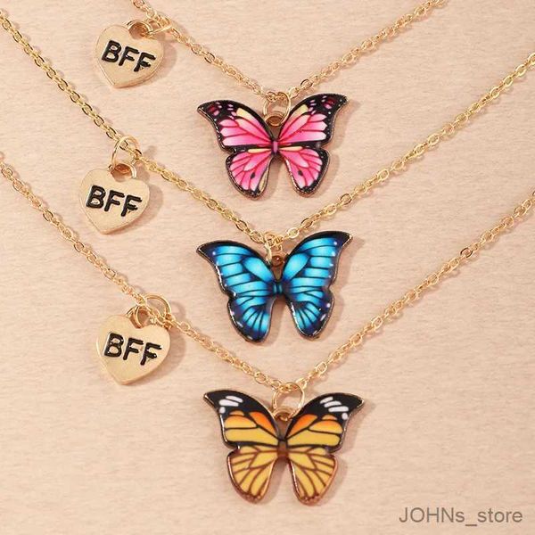 Gargantillas 3 PCS / Set Lindo Colorido Pequeña Mariposa Collar Colgante para Niñas BFF Mejores Amigos Collar de Niños Estilo Ins Joyería Dulce R231124