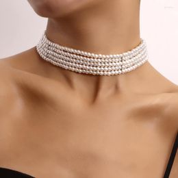Colliers 5 couches imitation perles collier ras du cou pour femmes court blanc préfet rond colliers en couches femme 2022 bijoux de mode godl22