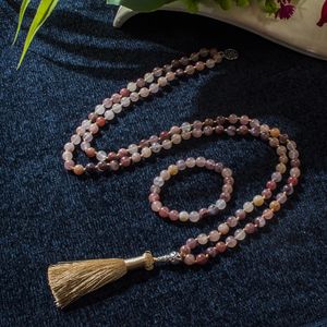 Sautoirs 8mm perles de pierre violette nouées 108 collier Mala méditation yoga prière Japamala ensemble pour hommes et femmes 231025