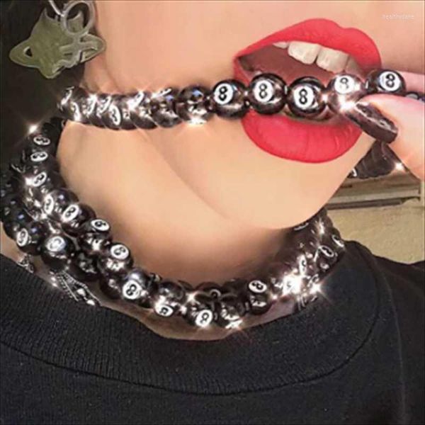 Colliers de perles acryliques de couleur noire, 8 boules, ras du cou créatif, breloque pour femmes, bijoux Hip Hop, vente en gros, heal22
