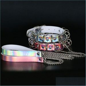 Sautoirs Adt Sexy D Ring Bondage Laser Pu Cuir Collier Collier Collier Collier Avec Cosplay Chien Laisse Pour Femmes Bijoux De Mode Dr Dhtgn