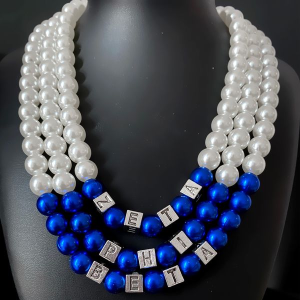 Sautoirs femmes noires américaines société ZETA PHI BETA sororité bleu multicouche imitation perle collier tour de cou 230503