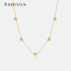 Chokers Andywen 925 Sterling Silver Gold Heart Charm Beads Love Pendants Choker Long Chain Collier Luxury Fine Jewelry Gift 231222