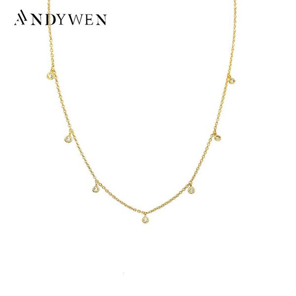 Chokers Andywen 925 Sterling Silver Gold Zircon CZ charme Chocker Femmes Ligne Collier à longue chaîne Femmes Rock Punk Luxury Bijoux 231222