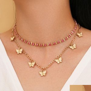 Chokers Animal Butterfly hangbare ketting Hip Hop Iced Uit Rhinestone Chain for Women Bling Tennis Crystal STATment Choker Jewelry D DHQVD