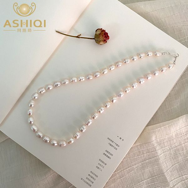 Sautoirs ASHIQI véritable collier de perles d'eau douce 925 fermoir en argent Sterling bijoux pour femmes modèle de croissance naturelle cadeau 221128