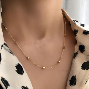 Gargantillas, gargantilla de cuentas, collar para mujer, cadena de eslabones de cuentas de oro pequeño coreano de moda 2021 para regalo de joyería