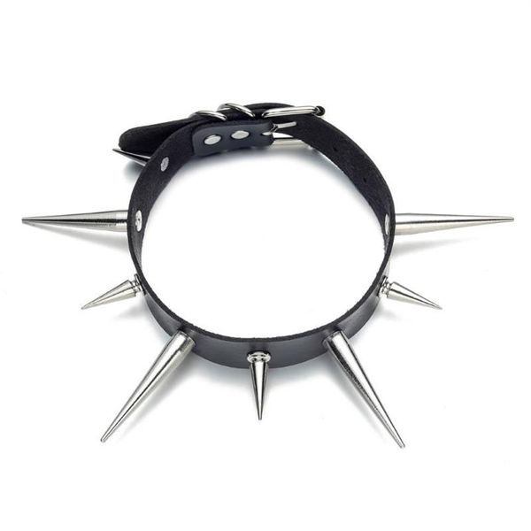 Gargantillas Big Spike Choker Punk Collar de cuero de imitación para mujeres Hombres Cool Chunky Remaches Tachonado Chocker Estilo gótico Collar Accesorios273W