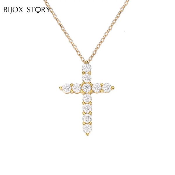 Gargantillas BIJOX STORY m Cross Colgante Collar Original Sterling Sliver Cadena Chapado 18k Oro blanco Fino para mujeres 231129