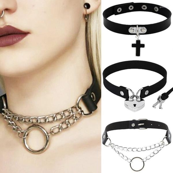 Chokers Noir Gothique Ras Du Cou Colliers Femmes Filles Rivet En Cuir Collier Rock Kpop Punk Cou Colliers Cool CollarChokers Godl22