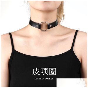 Chokers Zwart Gothic Chokers Punk Lederen Choker Rock Kraag Vrouwen Goth Ketting Mode-sieraden Sieraden Kettingen Hangers Dhm48