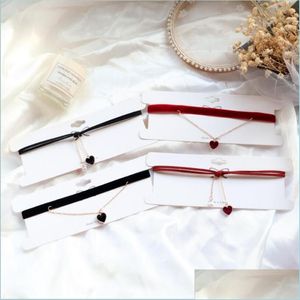 Chokers Black Red geknoopte Veet Choker ketting vrouw kraag feest sieraden nek accessoires chokers hart hanger keten droog bdejewelry dhrrm