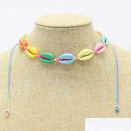 Chokers Bohe Colorf Metal Shell Ketting Armband Set Weave Verstelbare Kettingen Zomer Strand Sieraden Voor Vrouwen Drop Delivery Hanger Dhfqs