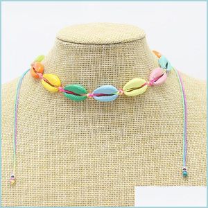 Sautoirs Bohe Colorf Metal Shell Collier Bracelet Set Weave Colliers réglables Summer Beach Bijoux pour femmes Drop Livraison Pendentif Dhrmg