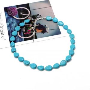 Chokers Boheemse blauwe kralenketting Choker ketting voor vrouwen charmes handgemaakte feest sieraden drop turquoises stenen streng korte kraag 45 cm