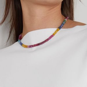 Sautoirs Bohème Creative Design Naturel Pierres Précieuses Collier Émeraude Rubis Bleu Jaune Saphir Face Rondelle Perles Bijoux 230921