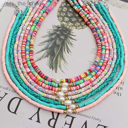 Sautoirs Bohème collier de perles d'eau douce coréen à la mode coloré polymère argile collier de perles pendentif été à la main plage femmes bijouxC24326