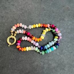 Chokers Boheemse Regenboog Lange Ketting Natuurlijke Amethist Aventurijn Rozenkwarts Chalcedoon Gele Agaat Rode Agaat Gemengde Touw Knoop Sieraden 230927