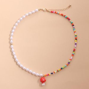 Chokers Bohemian Short Choker Mushroom Aardbei Eye Pearl Ketting Sieraden Voor Vrouwen 2021 Kralen Sleutelbeen Ketting Mode Meisjes Geschenken