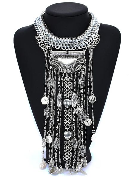 Sautoirs Boho Long Maxi Coin Collier Femmes Vintage Déclaration Ethnique Grand Collier Gland Collier Ras Du Cou Femme Argenté Gypsy Bijoux 230927