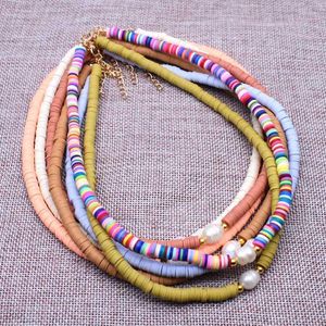 Chokers boho natuurlijke zoet water parel ketting kleur zachte polymeer klei kralen choker strand femme sieraden cadeauchokers spen22