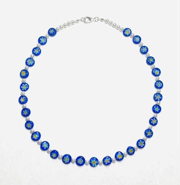 Gargantillas Boho Mujeres Azul Damas Natural Agua Dulce Perla Inspirada Clear Millefiori Collar de cuentas de vidrio 202226273008908561