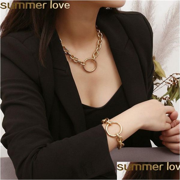 Sautoirs Chaîne Ras Du Cou Oring Collier Punk Lien Lourd Et Bracelet Ensemble Biker Gole Sier Bijoux Pour Hommes Femmes Drop Delivery Colliers Pe Dhgov