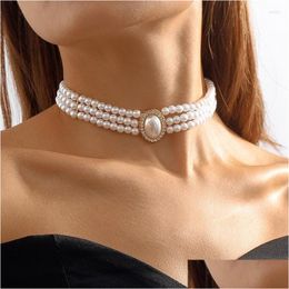 Chokers Choker Ailodo Elegant Pearl Necklace for Women Mtilayer Resin Crystal Party Wedding Fashion Jewellery Girls Gift 2023 Drop del Dh1rw
